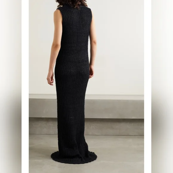 THE ROW Cutro Open Knit Silk Sleeveless Maxi Dress Midnight Blue M Org $2,550 - Picture 2 of 16